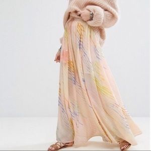 FREE PEOPLE True To You Watercolor Maxi Skirt Sz L